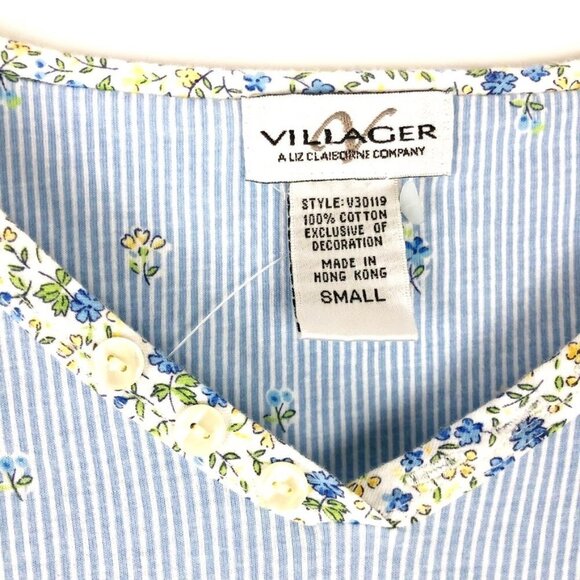 NWOT Liz Claiborne Villager Nightgown Womens S Blue White Stripe Floral Nightie - Picture 3 of 8